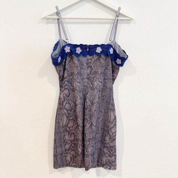 Danielle Guizio Mesh Crochet Knit Floral Bodycon Snakeskin Mini Dress Blue Large - Picture 9 of 11